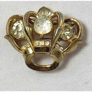 Vintage Brooch Gold Filled Crown Gold Overlay Rhinestones Queens Jubilee